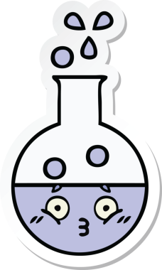 Bir insan tarafından çizilmiş şirin bir çizgi film test tüpünün çıkartması.