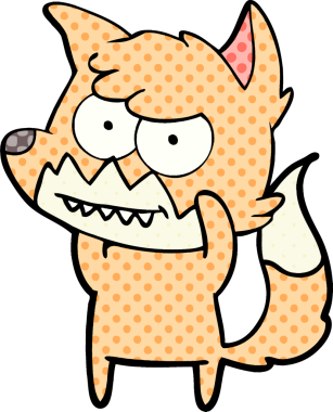 Bir insan tarafından çizilmiş sırıtan tilki çizgi filmi.