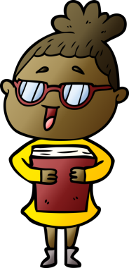 Bir insan tarafından çizilmiş gözlüklü mutlu kadın çizgi filmi.