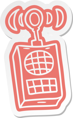 Bir insan tarafından çizilmiş bir telsizin çizgi film çıkartması.