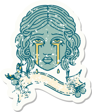 Bir insan tarafından çizilmiş kadın yüzü dövmeli eski bir etiket.