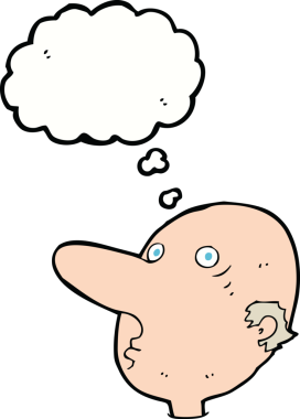 Bir insan tarafından çizilmiş düşünce balonlu kel bir adam.
