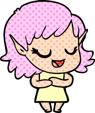 Bir insan tarafından çizilmiş mutlu elf kızı.