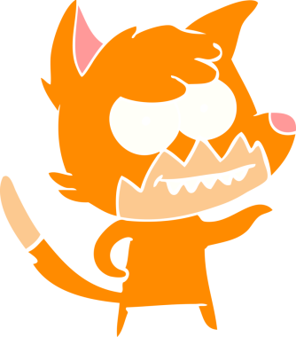 Bir insan tarafından çizilmiş düz renk çizgi film çizimi sırıtan tilki