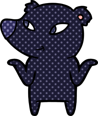 Sevimli çizgi film ayısı bir insan tarafından çizilmiş omuzlarını silkiyor.