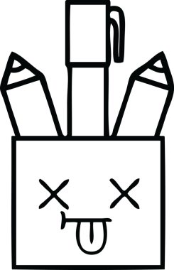 Bir insan tarafından çizilmiş kalem kabının çizgi çizimi