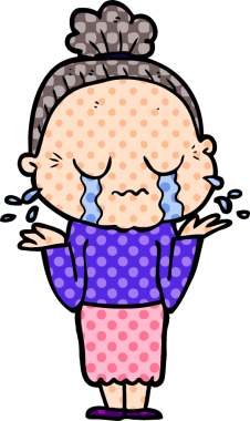 Bir insan tarafından çizilmiş ağlayan yaşlı kadın çizgi filmi.