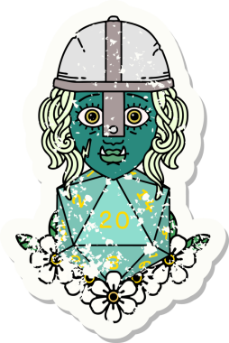 Retro Dövme Biçimi Bir insan tarafından çizilmiş 20 zarlı yarı ork savaşçı karakteri