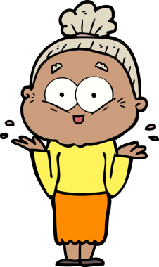 Bir insan tarafından çizilmiş mutlu yaşlı kadın çizgi filmi.