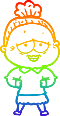 Gökkuşağı gradyan çizgi çizimi Bir insan tarafından çizilmiş mutlu yaşlı kadın