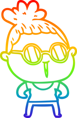 Bir insan tarafından çizilmiş gözlüklü sert bir kadının çizdiği gökkuşağı gradyan çizgisi.