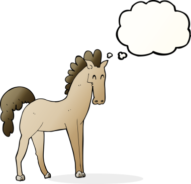 Bir insan tarafından çizilmiş düşünce baloncuklu çizgi film atı.