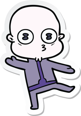 Bir insan tarafından çizilmiş garip, kel bir uzay adamının çıkartması.