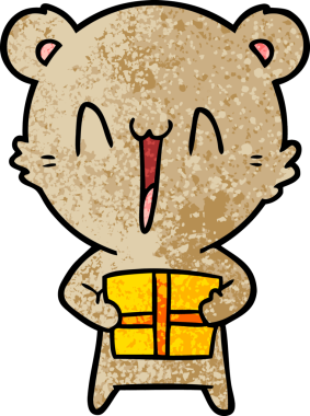 Bir insan tarafından çizilmiş hediye karikatürlü mutlu ayı.