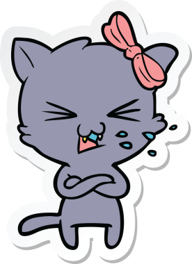 Bir insan tarafından çizilmiş çizgi film kedisinin çıkartması.