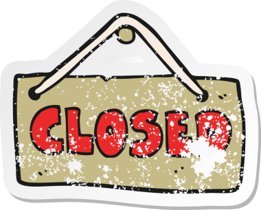 Bir insan tarafından çizilmiş, karikatür kapatılan bir dükkan tabelasının gerilemiş retro çıkartması.