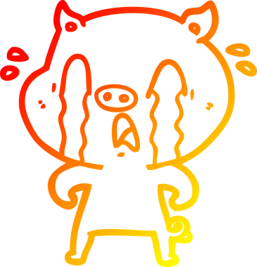 Bir insan tarafından çizilmiş, ağlayan bir domuz çizgi filmi.