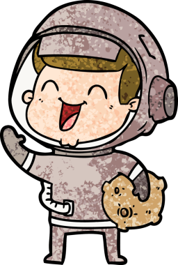 Bir insan tarafından çizilmiş mutlu astronot çizgi filmi.