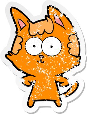 Bir insan tarafından çizilmiş mutlu çizgi film kedisinin sıkıntılı çıkartması.