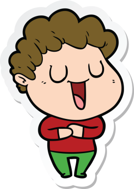 Bir insan tarafından çizilmiş, gülen bir karikatürcünün çıkartması.