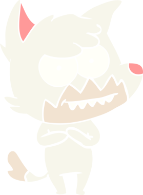 Bir insan tarafından çizilmiş düz renk çizgi film çizimi sırıtan tilki