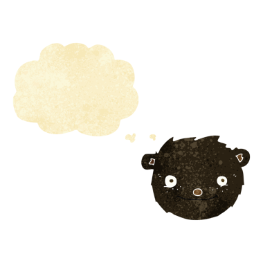 Bir insan tarafından çizilmiş düşünce baloncuklu kara ayı kafası.