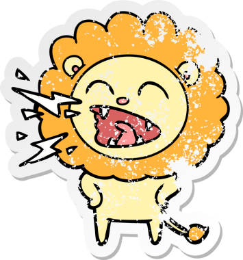 Bir insan tarafından çizilmiş kükreyen bir aslanın sıkıntılı çıkartması.