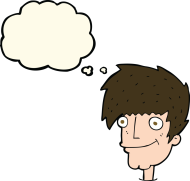 Bir insan tarafından çizilmiş düşünce balonlu gülümseyen adam.