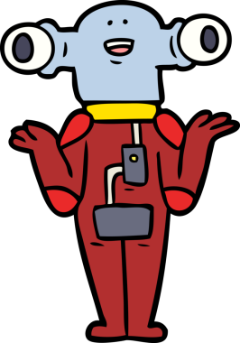 Bir insan tarafından çizilmiş dost canlısı uzaylı omuz silkme