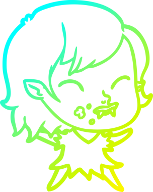 Bir insan tarafından çizilmiş yanağında kan olan vampir bir kızın çizdiği soğuk çizgi.