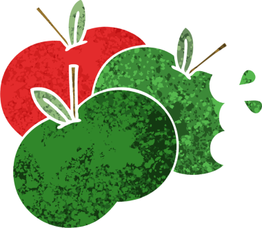 Bir insan tarafından çizilmiş elmaların retro çizim tarzı karikatürü