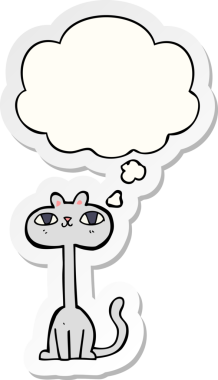 Düşünce baloncuklu çizgi film kedisi insan tarafından çizilmiş bir çıkartma.