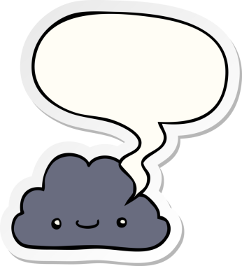 Bir insan tarafından çizilmiş baloncuk çıkartmalı şirin bir çizgi film bulutu.