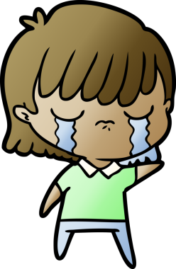 Bir insan tarafından çizilmiş ağlayan çizgi film kadını.