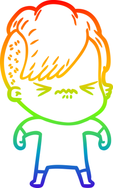 Gökkuşağı gradyan çizgi çizimi Bir insan tarafından çizilmiş sinirli hippi kız