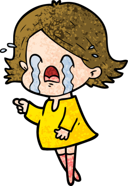 Bir insan tarafından çizilmiş ağlayan çizgi film kadını.