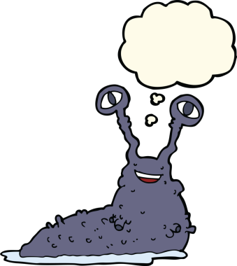 Bir insan tarafından çizilmiş düşünce baloncuklu çizgi film sümüklüböceği.