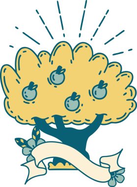 Bir insan tarafından çizilmiş dövmeli elma ağacının afişi.