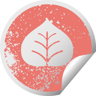 Bir insan tarafından çizilmiş sonbahar yaprağının çizilmiş dairesel kabuk soyma etiketi.