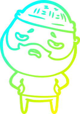 Bir insan tarafından çizilmiş sakallı, endişeli bir çizgi film çizimi.