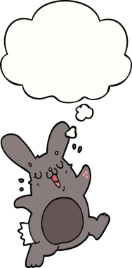 Bir insan tarafından çizilmiş düşünce kabarcığı olan çizgi film tavşanı.