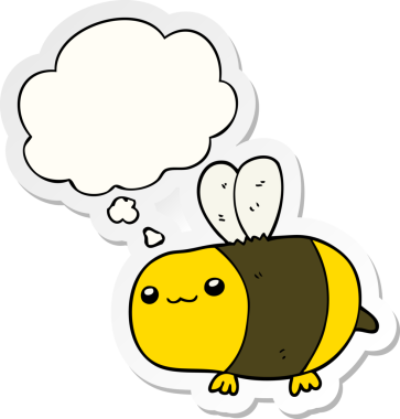 Düşünce baloncuklu çizgi film arısı insan tarafından çizilmiş bir çıkartma.