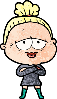 Bir insan tarafından çizilmiş mutlu yaşlı kadın çizgi filmi.