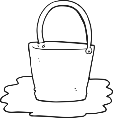 Bir insan tarafından çizilmiş siyah beyaz karikatür su kovası.