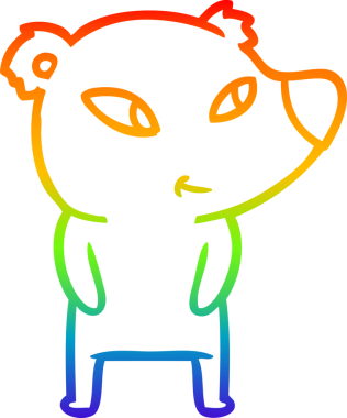 Gökkuşağı gradyanı çizimi. Bir insan tarafından çizilmiş şirin bir ayı çizgi filmi.