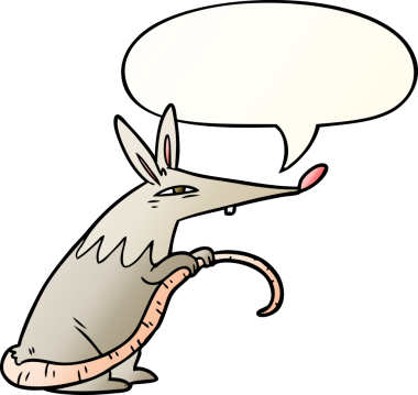 Çizgi film sinsi sıçan konuşma baloncuğu ile bir insan tarafından çizilmiş düzgün gradyan tarzı