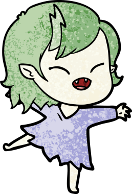 Bir insan tarafından çizilmiş gülen vampir kız çizgi filmi.