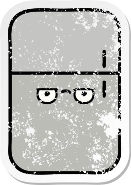 Bir insan tarafından çizilmiş şirin bir buzdolabının sıkıntılı çıkartması.