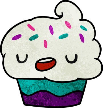 Bir insan tarafından çizilmiş sevimli bir kekin desenli çizgi film çizimi kawaii