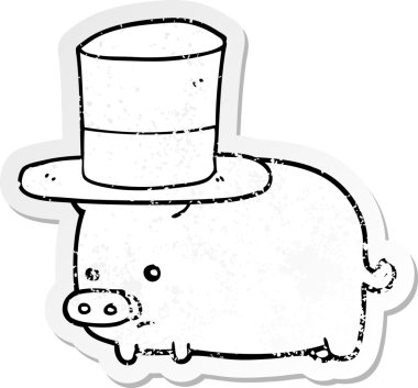 Bir insan tarafından çizilmiş silindir şapkalı bir domuzun sıkıntılı çıkartması.